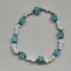 NEW MATILDA HANDMADE TURQUOISE CORAL AND COPPER ELASTIC BRACELET 16CM